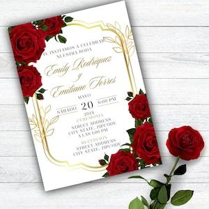 Red Roses and Gold Luxury Wedding Invitation