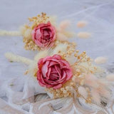 Vintage Roses and Dried Flowers Wedding Boutonniere,Floral Boutonniere,Boho Wedding,Rustic Wedding Accessory,Pink Roses Pin,Bridesmaid Pin