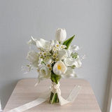 White Calla Lily Silk Flower Bouquet, Wedding Bouquet, Silk Flower Bouquet