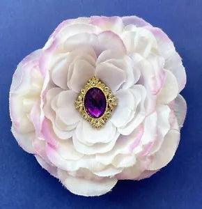 4" Lavender Violet Blush Ranunculus Silk Flower Hair Clip with Purple Cabochon