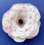 4" Lavender Violet Blush Ranunculus Silk Flower Hair Clip with Purple Cabochon