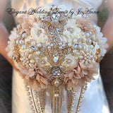 Gold and Ivory Brooch Bouquet, Gatsby Style Brooch Bouquet, Vintage Brooch Bouquet, Ivory Champagne and Gold Jeweled Bouquet