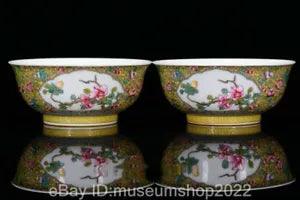 6" Old China Kangxi Marked Famile Rose Porcelain Peony Flower Pattern Bowl Pair