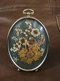 Small Vintage Dried Pressed Flowers Oval Picture Frame