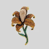 Vintage Brown Crystal Rhinestone Lily Flower Brooch Pin