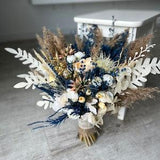 Navy blue Ivory Bouquet, Dried beige Wedding bouquet, Blue Bridal bouquet, Bridesmaid bouquets, Wedding Boho Bouquet, Dried rustic bouquet