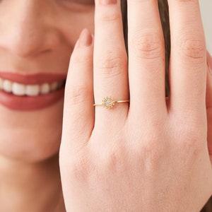 14K Yellow Gold Sunflower Engagement Ring, Handmade Sun Jewelry with Center Stone, Women's Stackable Wedding Ring, Anniversary Gift for Her