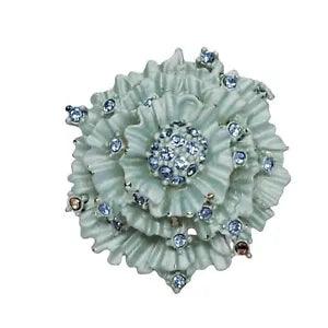 Vintage Blue Carnation Floral Flower Brooch Blue Rhinestones 1.5"
