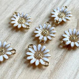 Flower Charm, Flower Connector, Gold Plated White Enamel Flower Charm Connector, Margaret / Sunflower / Daisy Connector, Bracelet Earrings