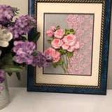 Bouquet of pink roses, 3D Modern design of Ribbon Art Embroidery, unframed ribbon work, ribbon embroidery art, wall hanging art