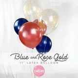 Rose Gold and Navy Blue Balloon Confetti Latex Bouquet - 11", Gender Neutral Baby Shower, Midnight Blue, Blush, Party Decor