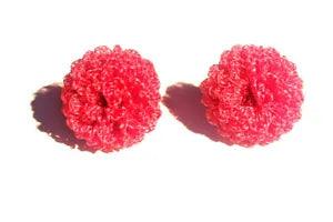 VINTAGE JEWELRY - 1970s Red Nylon Carnation Flower Pom Pom Corkscrew Earrings