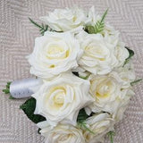 Roses Real Touch Ivory Roses Bridal or Bridesmaid Wedding Bouquet -Groom and Groomsman Boutonniere -Choose Ribbon Colour -Flower for Wedding