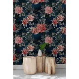 Dark Floral Girls room Peony Peonies Flowers Pattern Traditional Wall Mural