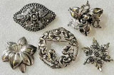 Vintage Art Nouveau Deco Flowers Lily  Geometrically Shaped  Floral Brooches Lot