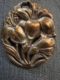 Vtg Art Nouveau Lily Flower Large St Anthony Religious Silver Oval Brooch Pin