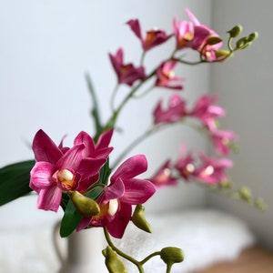 9 Heads Orchid Stem - Real Touch Artificial Cymbidium Flower/ DIY Floral / Wedding / Home Decoration / Gifts / Magenta / Pink