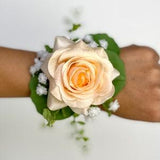 ROSE WEDDING CORSAGE , Coral Orange Rose Wedding Wrist Corsage , Wedding Corsage , Real Touch, Real Touch Rose & Eucalyptus , Babies Breath