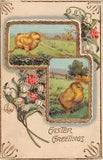 Gilded 1911 Gelatin Easter Postcard-Cute Chicks With Lily of the Valley & Roses