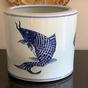 Chinese Porcelain Blue Fish Decoration Orchid Planter