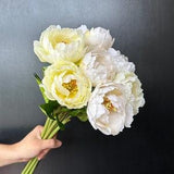 Peony Bouquet | Peony Stem | High Quality Artificial Flower | DIY | Floral | Wedding/Home Decor | Gifts - Light Yellow - Cream