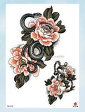 peony flower snake large 8.25" temporary tattoo tribal tattoo designs
