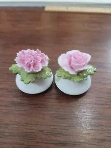 Denton China Pink Carnation and Rose on Leaves Salt and Pepper Shakers *Read*
