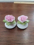 Denton China Pink Carnation and Rose on Leaves Salt and Pepper Shakers *Read*