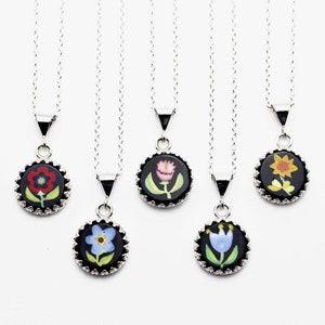 FOLK ART FLOWER  botanical murine pendant poppy sunflower forget me not tulip bell