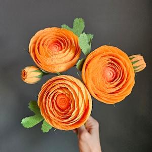 Ranunculus paper flowers, Yellow Fake flower bouquet, Artificial floral centerpiece, Thanksgiving flowers, 1st Anniversary interior flowers