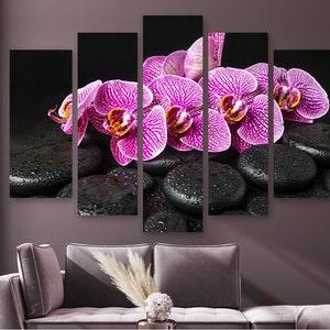 Wall Decor Orchid Canvas Art, Purple Orchid with Stones Canvas Print, Orchid Wall D???cor, Zen Canvas Wall Art