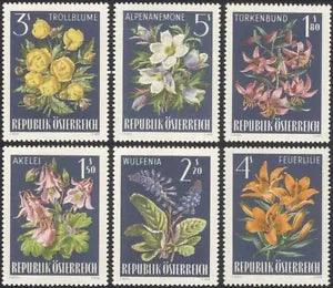 Austria 1966 Alpine Flowers/Nature/Plants/Lily/Anemone/Wulfenia 6v set (at1079a)