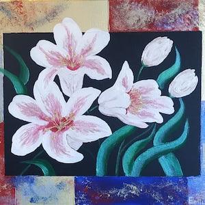 Original abstract painting. Acrilic art - "earth stars". Impasto bright colours. Floral art, modern picture. Home/Office wall decoration.