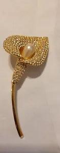 Elegant Vintage Calla Lily Flower Brooch - Pave Rhinestones 4"  Gold Tone Napier