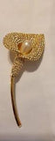 Elegant Vintage Calla Lily Flower Brooch - Pave Rhinestones 4"  Gold Tone Napier