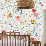 Floral Wallpaper Nursery, Botanical Wallpaper Peel & Stick, Watercolor Floral Wallpaper Girl Bedroom, Flower Wallpaper Self Adhesive Mural