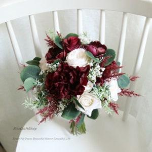 Burgundy and Ivory Wedding bouquet Anemone Rose babysbreath Eucalyptus Leaves Bridal Bridesmaid Bouquet Set Boho Wedding Flower Centerpiece