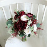 Burgundy and Ivory Wedding bouquet Anemone Rose babysbreath Eucalyptus Leaves Bridal Bridesmaid Bouquet Set Boho Wedding Flower Centerpiece