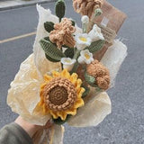 Finished Crochet Flowers Bouquet, Handmade Knitted Bouquet,Sunflower Bouquet,Knitted Flowers,Mix Crochet Bouquet
