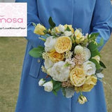 Bridal Bouquet,Yellow and Ivory Garden Rose and Peonies Bouquet, bohemian bouquets