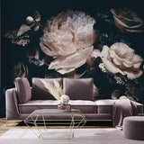 Dark vintage floral wallpaper, photo wallpaper, peony and roses bouquet, floral wall mural, peel and stick, self adhesive, wall decor
