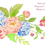 Watercolor Wedding  Peony and blue hydrangea bouquet and posy
