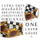 1 Layer Organic Gauze / Muslin Mask / Covering Single Layer Breathable Kid Toddler Petite Adult Extra Large - Checkered Sunflowers