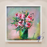 Pink Peonies Painting Original Painting Flowers Wall Art Peony Painting Textured Flower Painting Bouquet Peonies Art Small Painting 8" ?? 8"