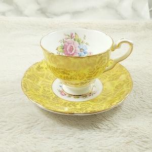 Royal Stafford Shintz teacup and saucer, Flower bouquet Tea cup, English Bone china , Pattern 1842, decorative tea set