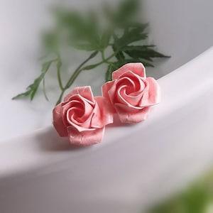 Origami Flower Stud Earrings, Book Paper Jewellery, Rose Earrings, Handmade Earrings, Gift For Her, Best Friend, Birthday, Christmas