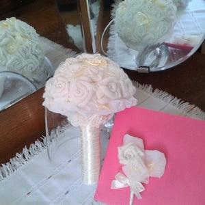 Wedding Bouquet,Ivory Bridal Understudy Bouquet,Wool and satin flowers, Brooch Bouquet, Buttonhole Flower, Vintage style, Ready to ship,