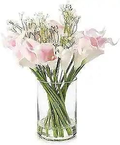 Calla Lilies Artificial Flowers in Glass Vase, Mixed Faux Real Touch Pink