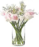 Calla Lilies Artificial Flowers in Glass Vase, Mixed Faux Real Touch Pink