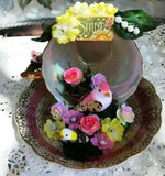 Vintage Royal Sealy China Teacup and Saucer, Floral Bouquet, Silk Flowers, Birds